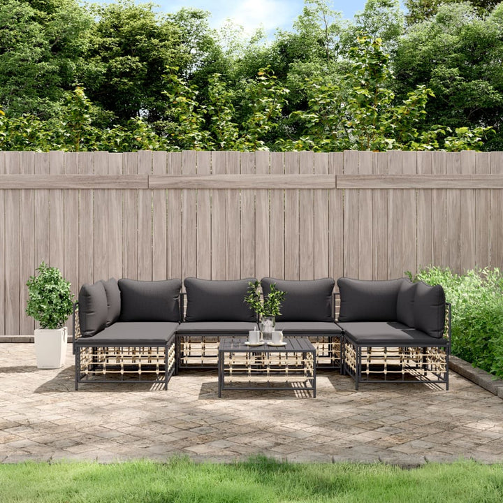 loungesæt til haven 7 dele med hynder polyrattan antracitgrå