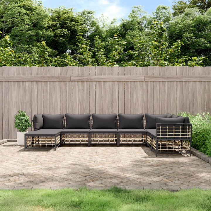 loungesæt til haven 8 dele med hynder polyrattan antracitgrå