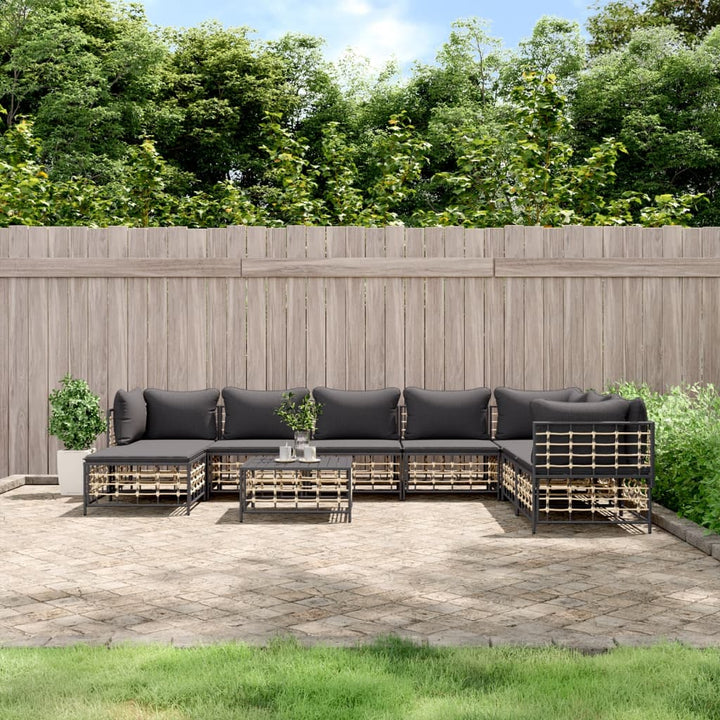 loungesæt til haven 9 dele med hynder polyrattan antracitgrå