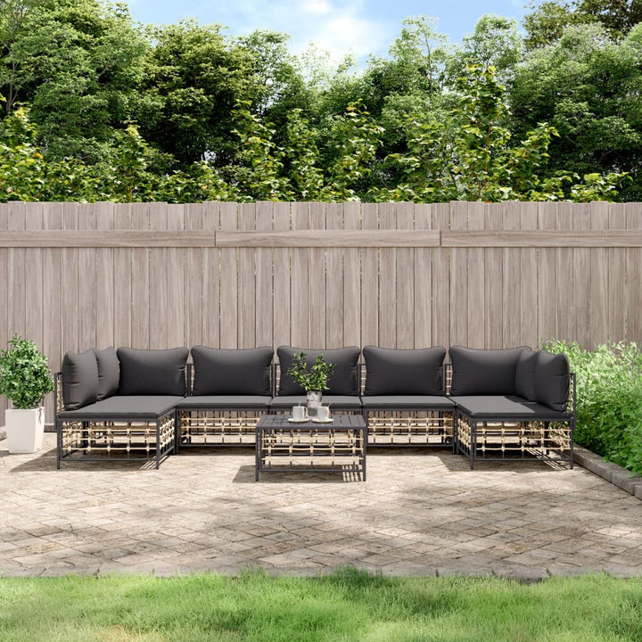 loungesæt til haven 8 dele med hynder polyrattan antracitgrå