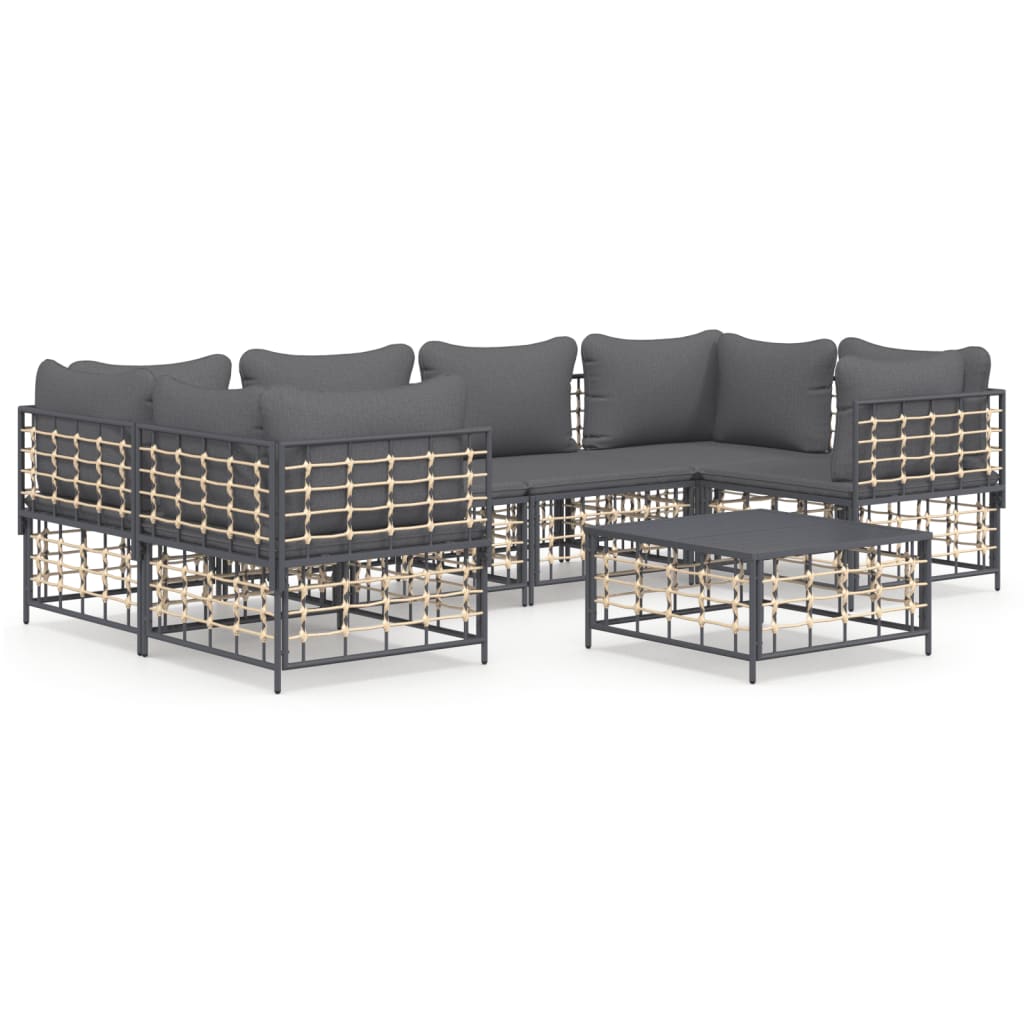 loungesæt til haven 7 dele med hynder polyrattan antracitgrå