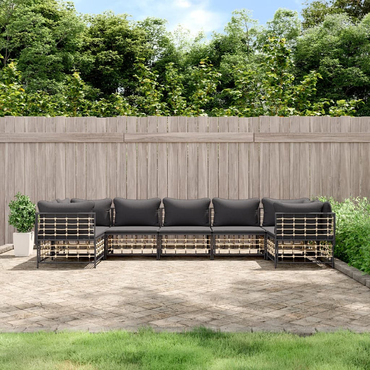loungesæt til haven 7 dele med hynder polyrattan antracitgrå