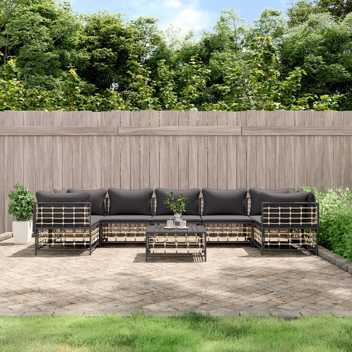 loungesæt til haven 8 dele med hynder polyrattan antracitgrå