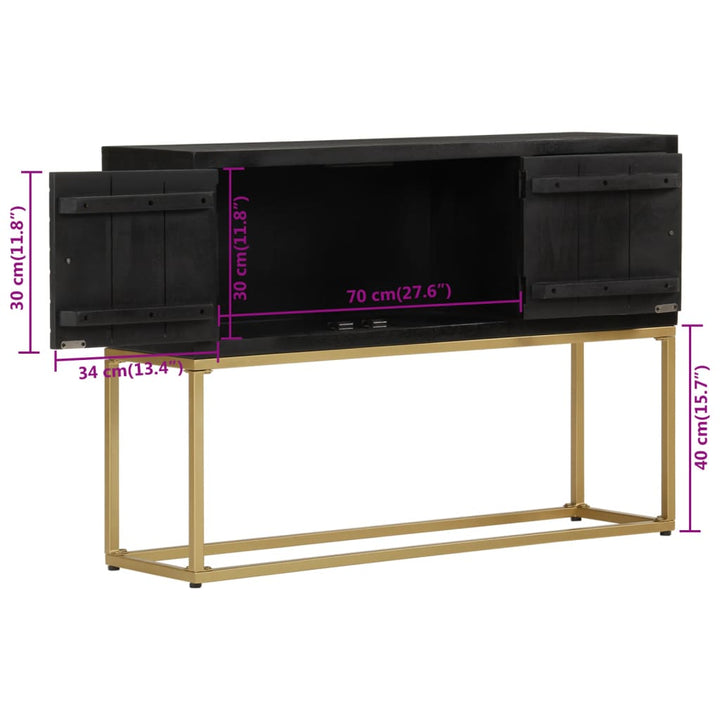 skænk 110x30x75 cm massivt mangotræ sort og guldfarvet