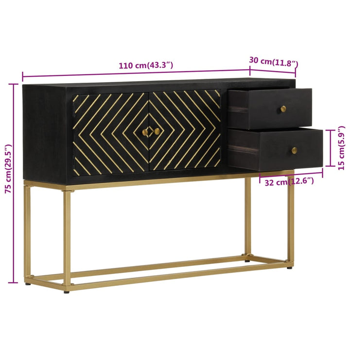 skænk 110x30x75 cm massivt mangotræ sort og guldfarvet