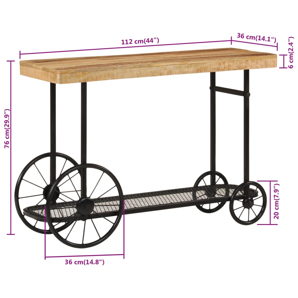 konsolbord 112x36x76 cm massivt mangotræ og jern