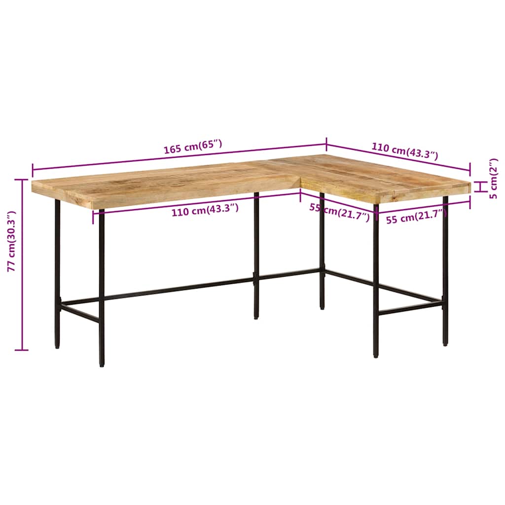 skrivebord 165x110x77 cm massivt mangotræ og jern