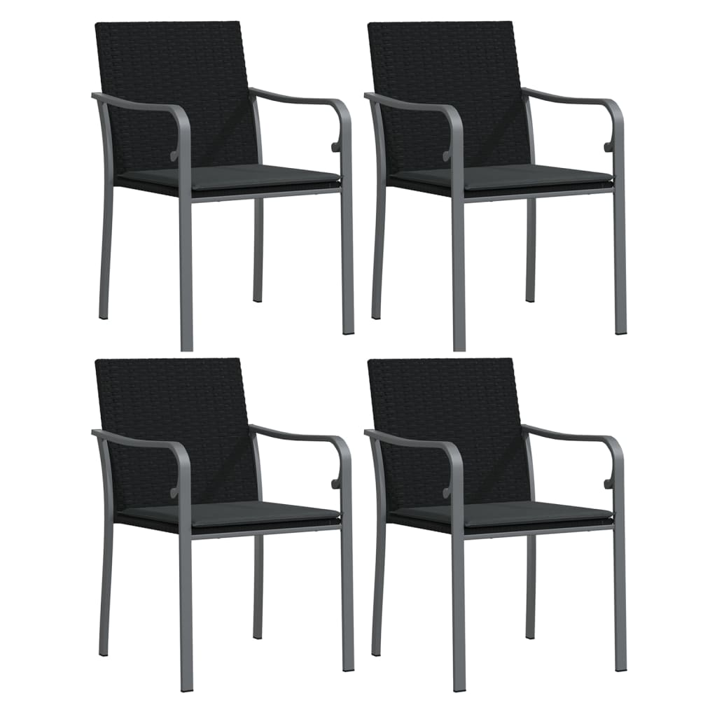 havestole med hynder 4 stk. 56x59x84 cm polyrattan sort
