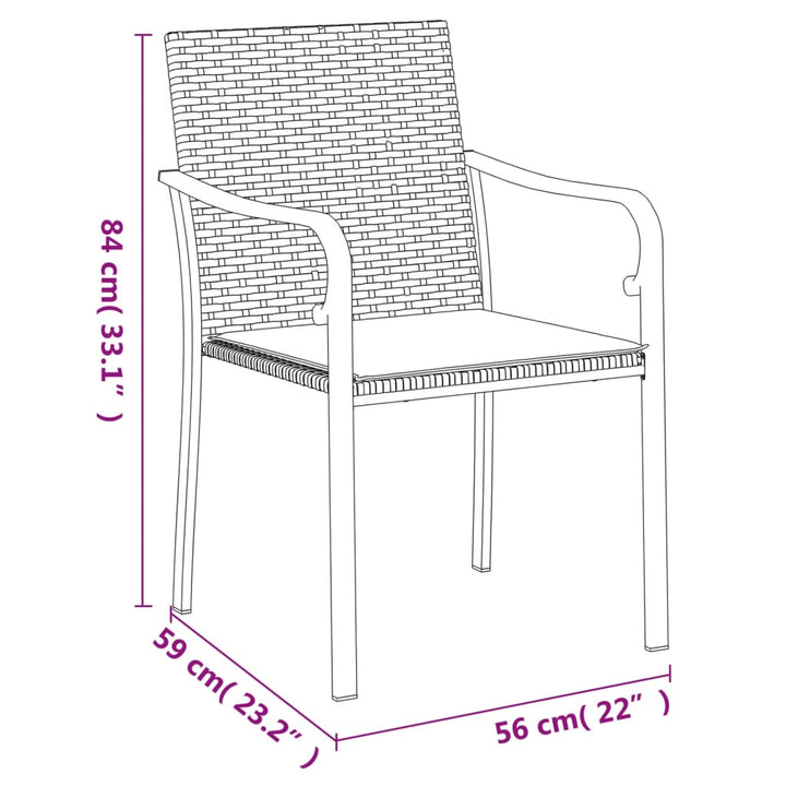 havestole med hynder 6 stk. 56x59x84 cm polyrattan sort