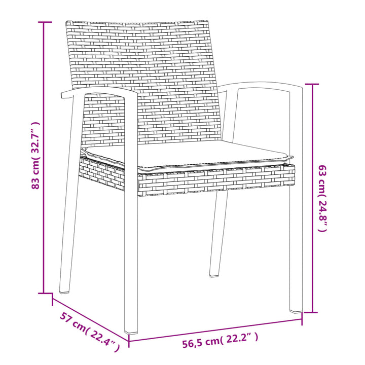 havestole med hynder 4 stk. 56,5x57x83 cm polyrattan brun