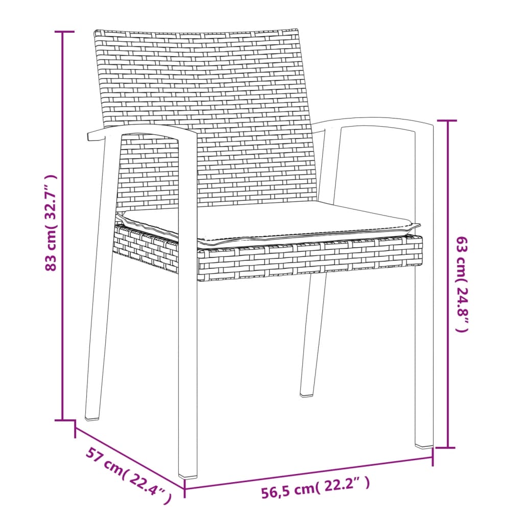 havestole med hynder 4 stk. 56,5x57x83 cm polyrattan sort