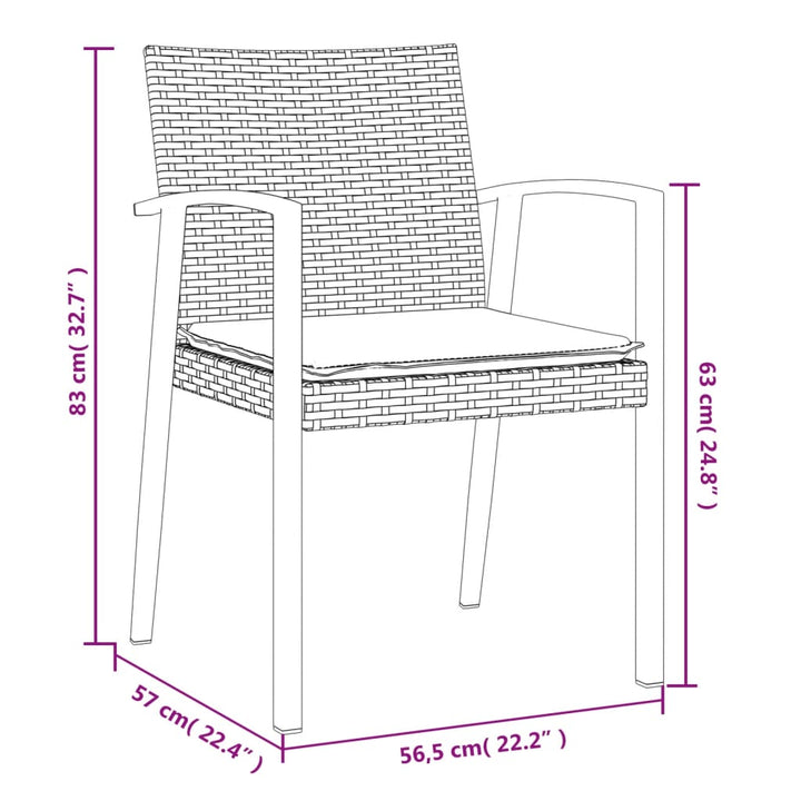 havestole med hynder 4 stk. 56,5x57x83 cm polyrattan sort