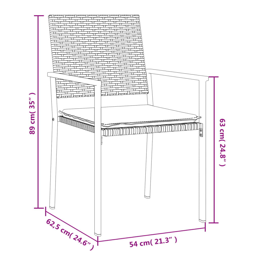 havestole med hynder 4 stk. 54x62,5x89 cm polyrattan sort