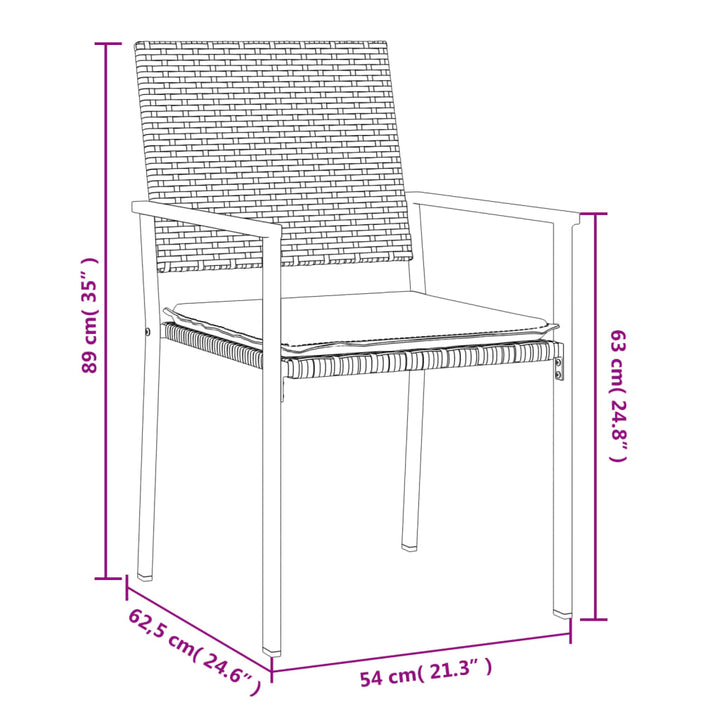 havestole med hynder 4 stk. 54x62,5x89 cm polyrattan sort