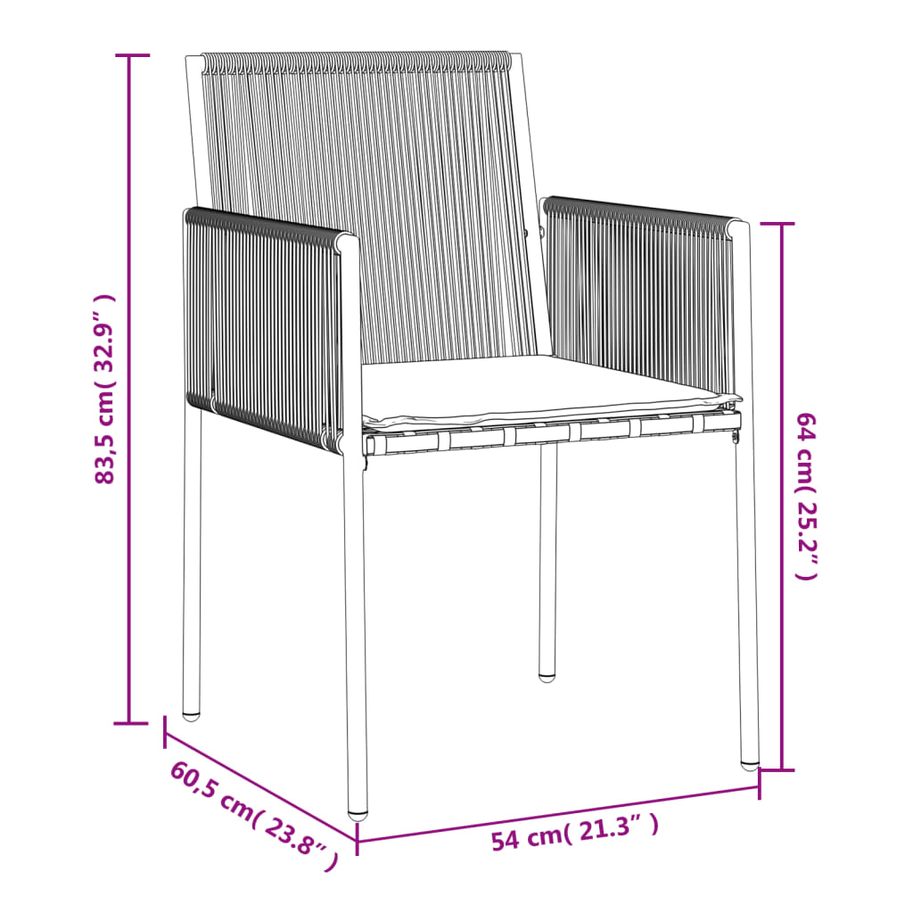 havestole med hynder 6 stk. 54x60,5x83,5 cm polyrattan sort