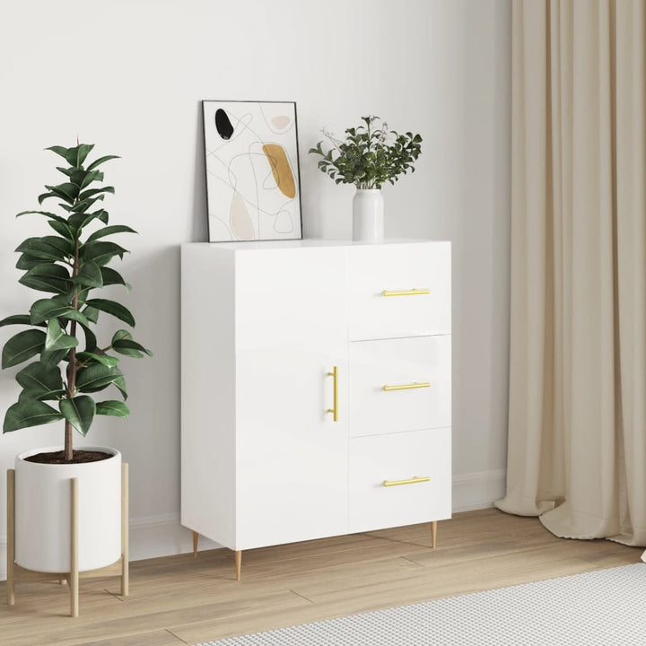 skænk 69,5x34x90 cm konstrueret træ hvid højglans