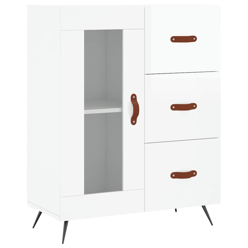 skænk 69,5x34x90 cm konstrueret træ hvid højglans