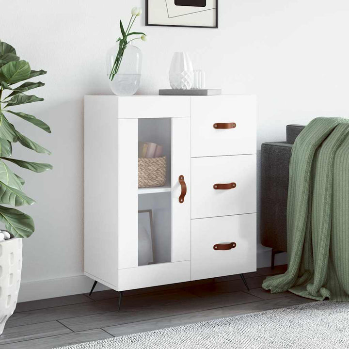 skænk 69,5x34x90 cm konstrueret træ hvid højglans