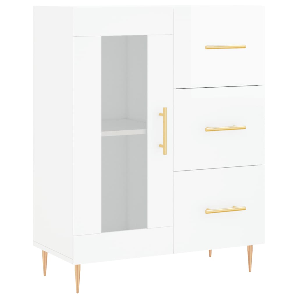 skænk 69,5x34x90 cm konstrueret træ hvid højglans