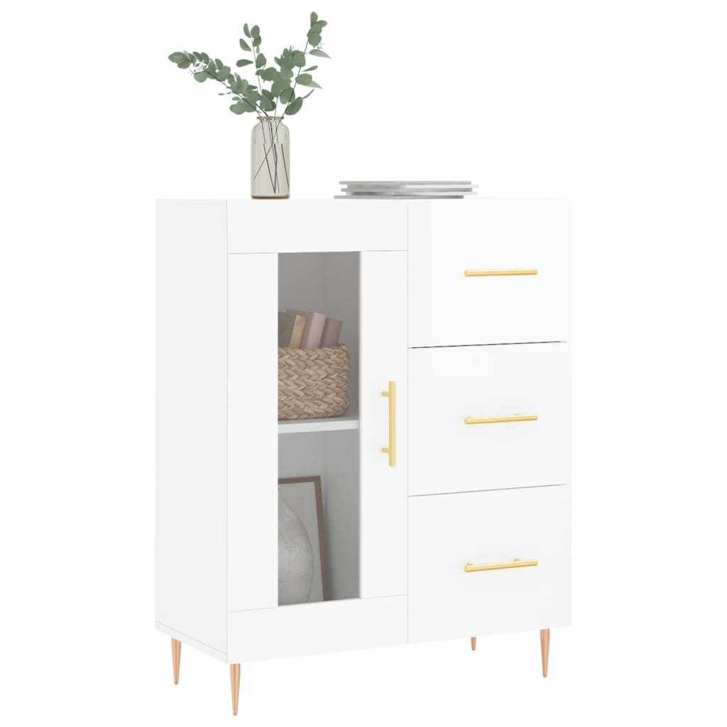 skænk 69,5x34x90 cm konstrueret træ hvid højglans