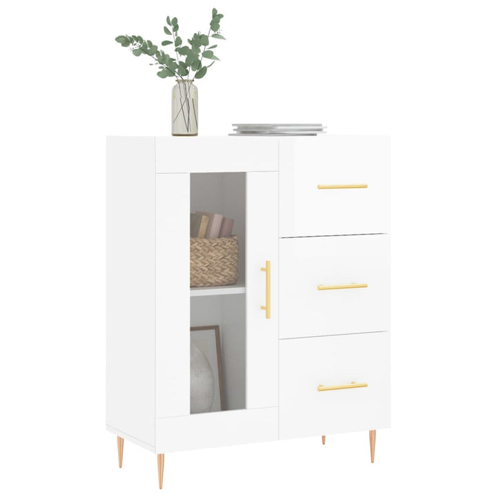 skænk 69,5x34x90 cm konstrueret træ hvid højglans