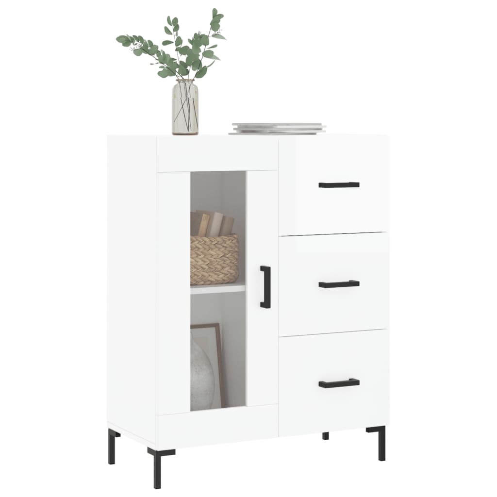 skænk 69,5x34x90 cm konstrueret træ hvid højglans