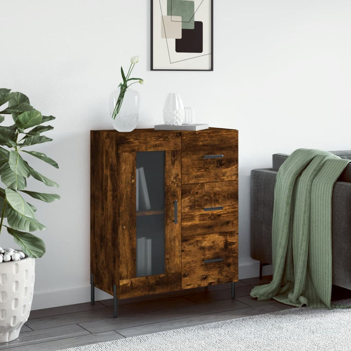 skænk 69,5x34x90 cm konstrueret træ røget egetræsfarve