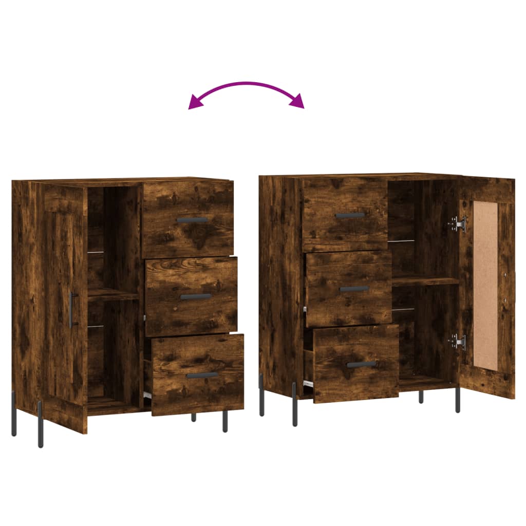 skænk 69,5x34x90 cm konstrueret træ røget egetræsfarve