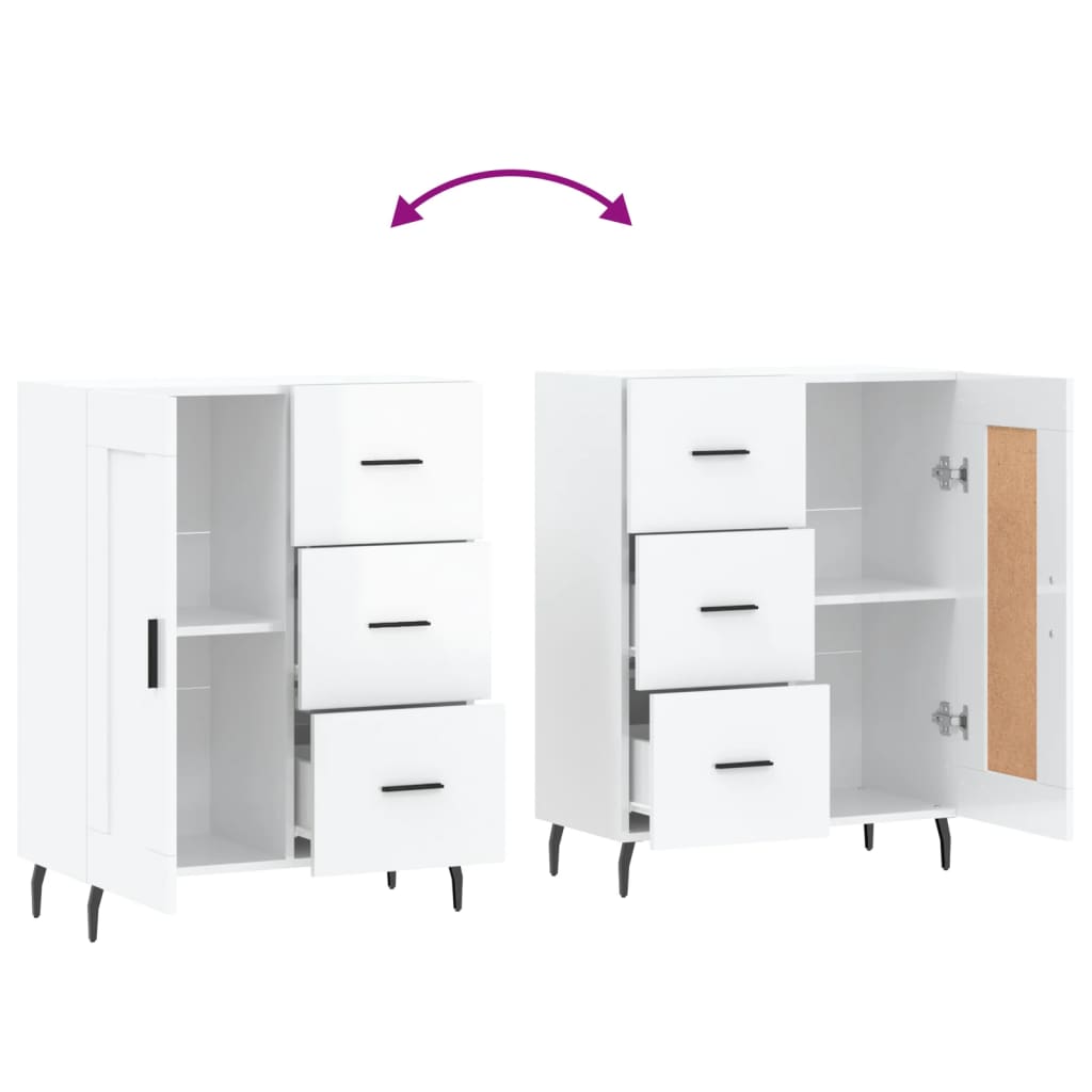 skænk 69,5x34x90 cm konstrueret træ hvid højglans