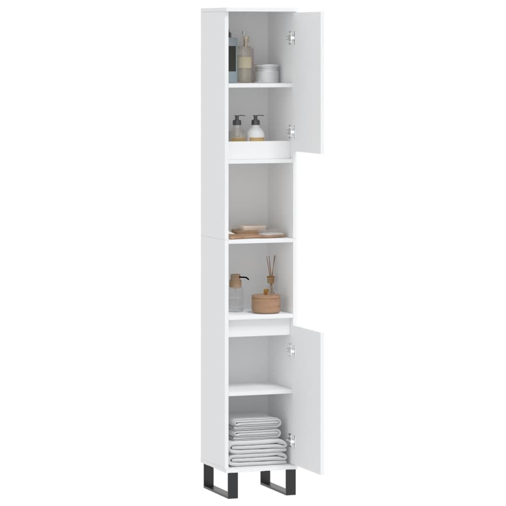 badeværelsesskab 30x30x190 cm konstrueret træ hvid