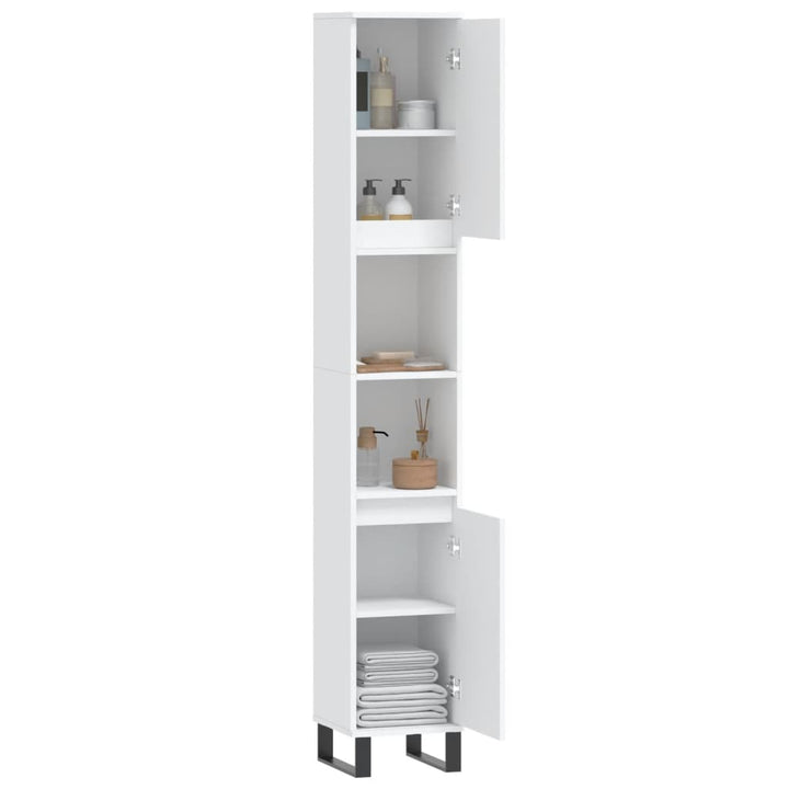badeværelsesskab 30x30x190 cm konstrueret træ hvid