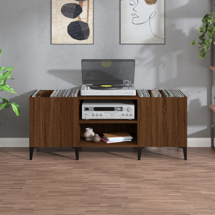 vinylskab 121x38x48 cm konstrueret træ brun egetræsfarve