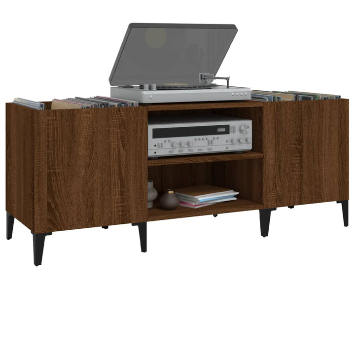 vinylskab 121x38x48 cm konstrueret træ brun egetræsfarve