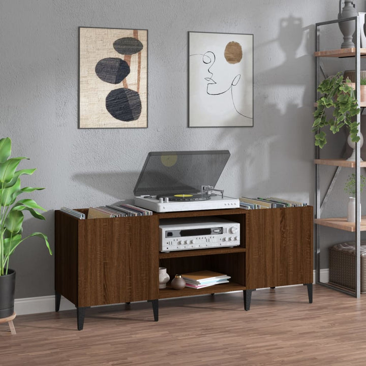 vinylskab 121x38x48 cm konstrueret træ brun egetræsfarve