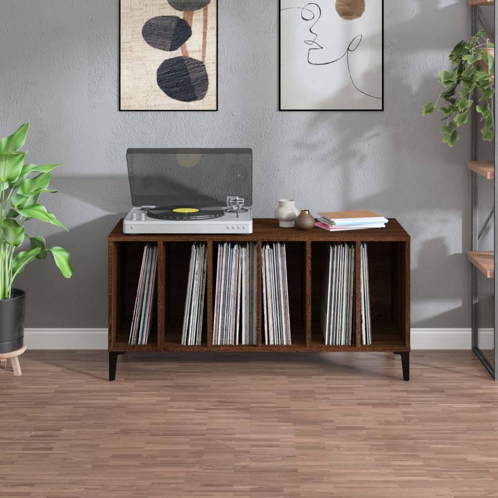 vinylskab 100x38x48 cm konstrueret træ brun egetræsfarve