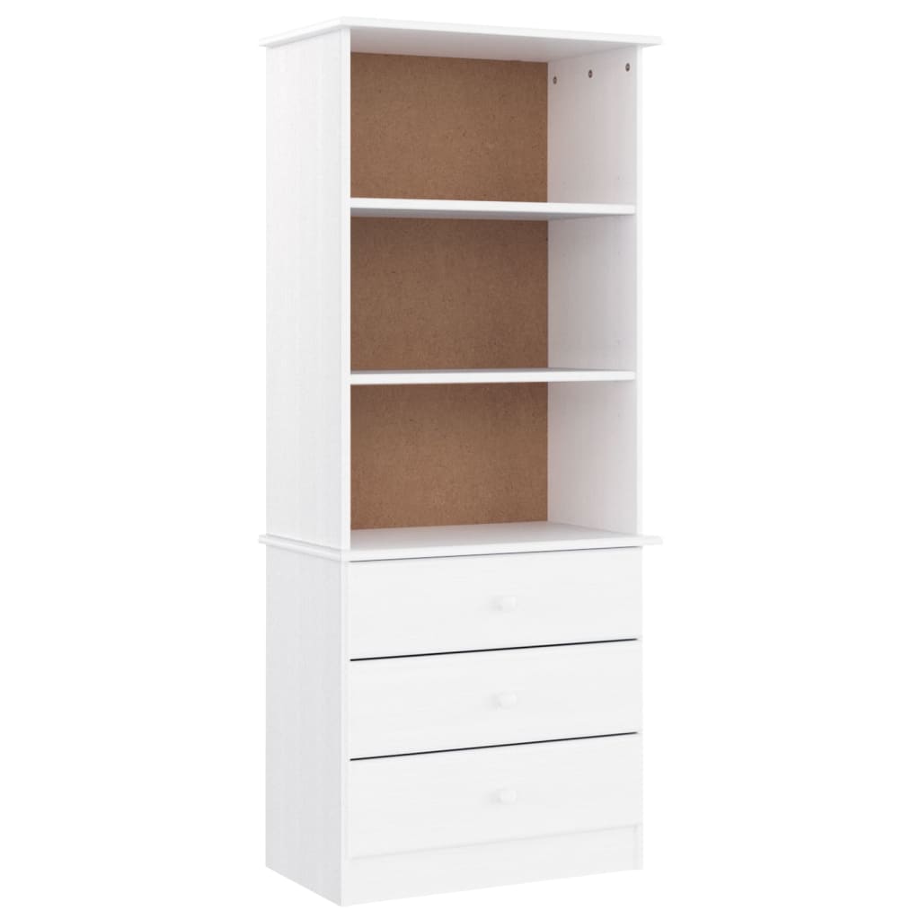 bogreol med skuffer ALTA 60x35x142 massivt fyrretræ hvid