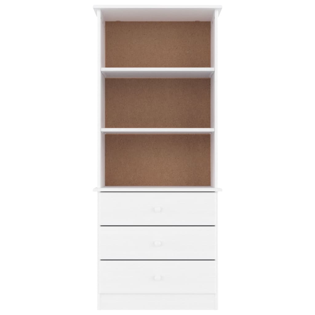 bogreol med skuffer ALTA 60x35x142 massivt fyrretræ hvid
