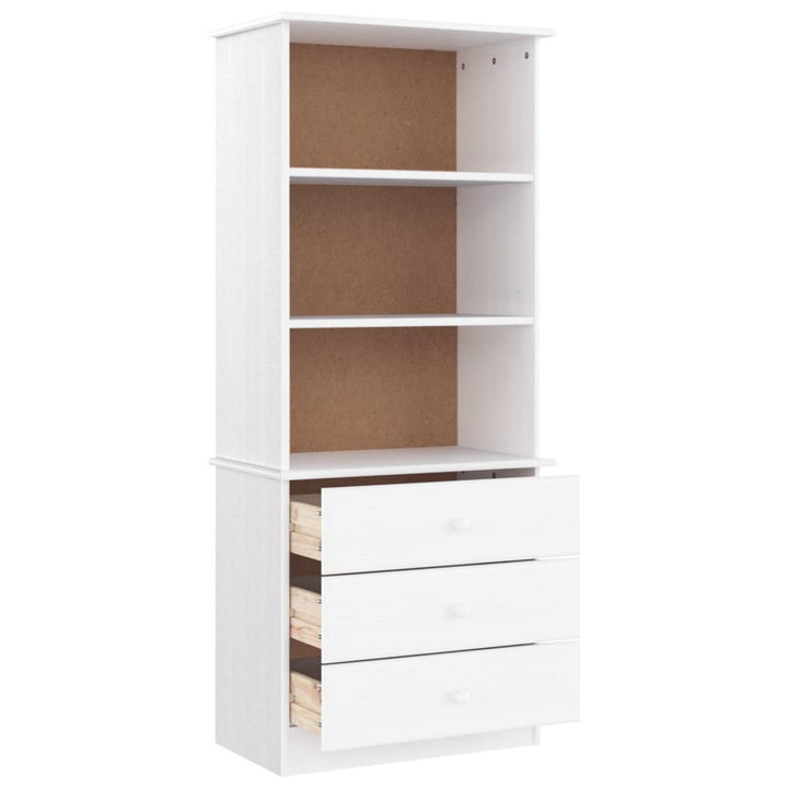 bogreol med skuffer ALTA 60x35x142 massivt fyrretræ hvid