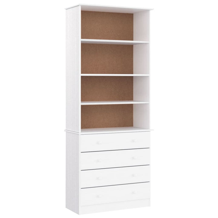 bogreol med skufferALTA 77x35x186,5 cm massivt fyrretræ hvid