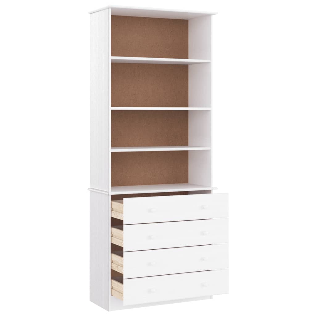 bogreol med skufferALTA 77x35x186,5 cm massivt fyrretræ hvid