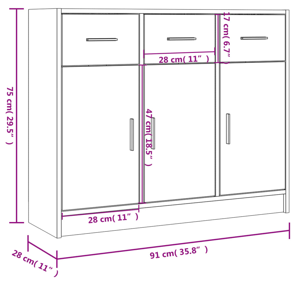 skænk 91x28x75 cm konstrueret træ sort