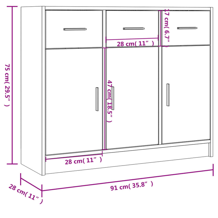 skænk 91x28x75 cm konstrueret træ sort