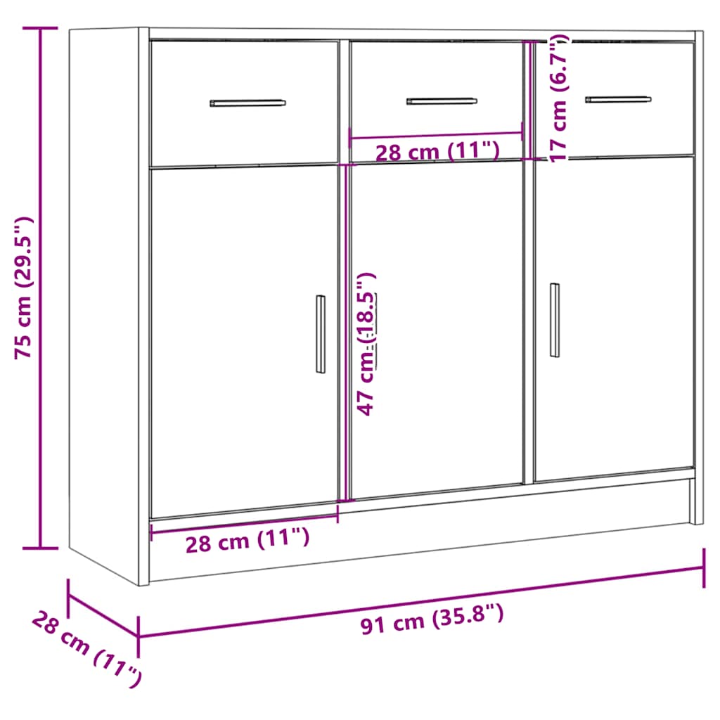 skænk 91x28x75 cm konstrueret træ sonoma-eg