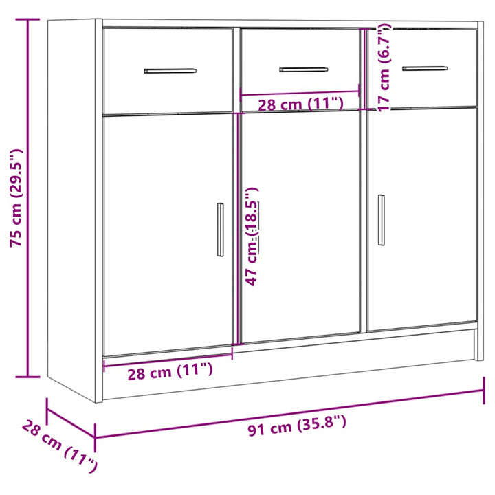 skænk 91x28x75 cm konstrueret træ sonoma-eg
