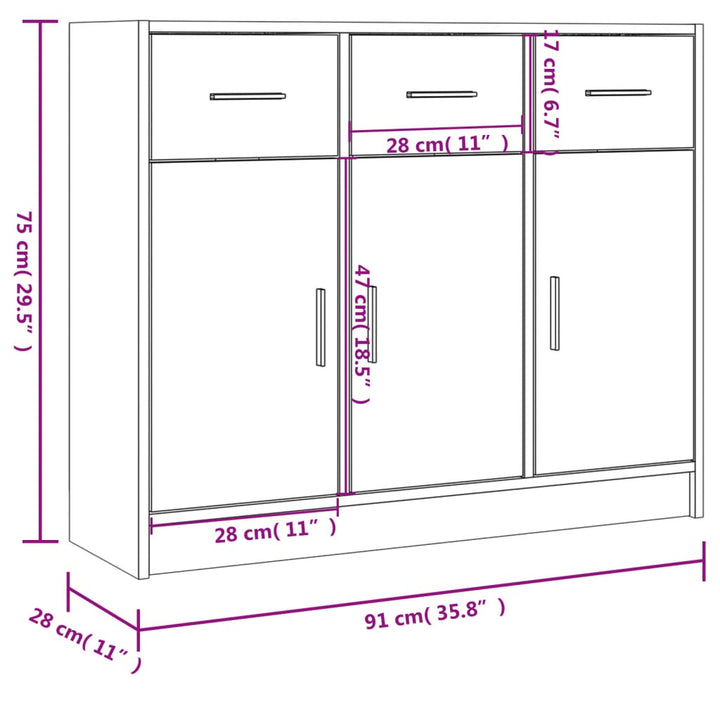 skænk 91x28x75 cm konstrueret træ betongrå