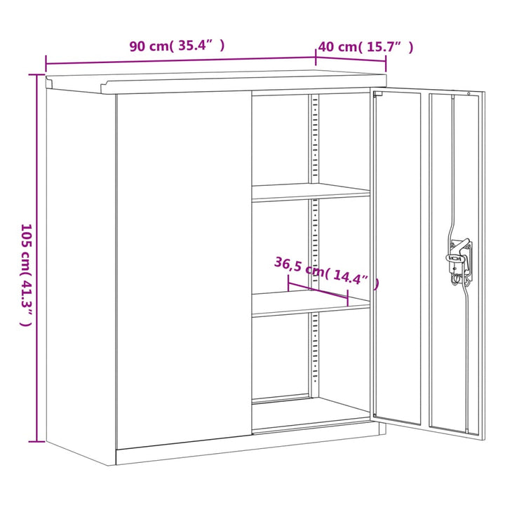 arkivskab 90x40x105 cm stål hvid