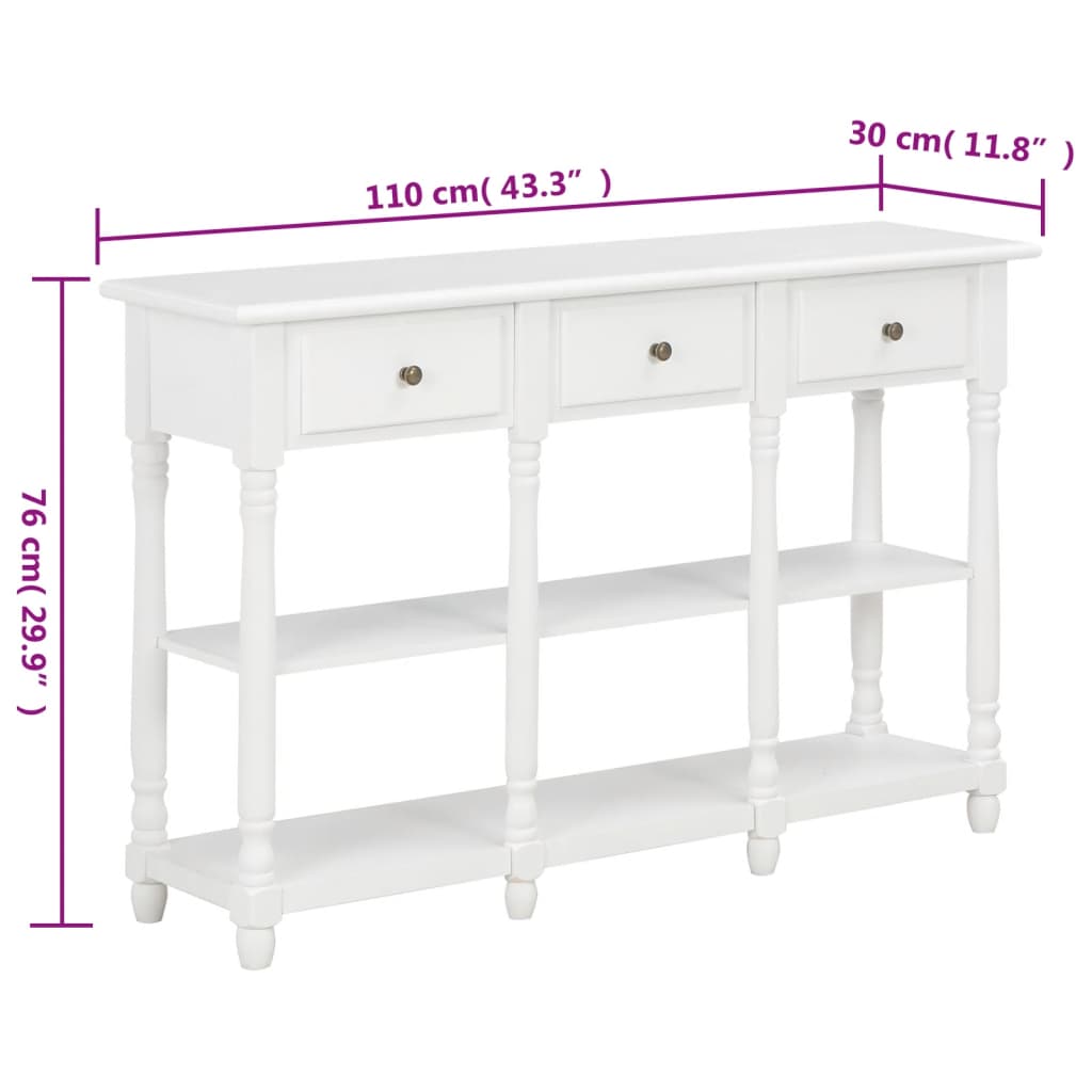 konsolbord 110x30x76 cm konstrueret træ hvid