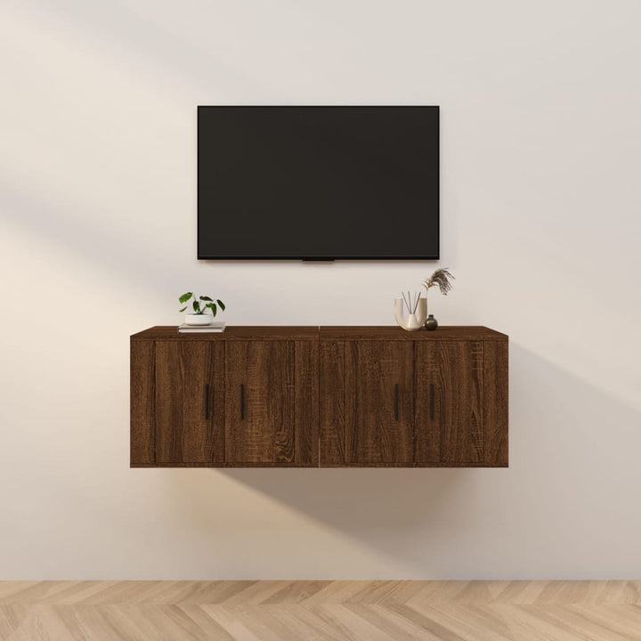 væghængte tv-skabe 2 stk. 57x34,5x40 cm brun egetræsfarve