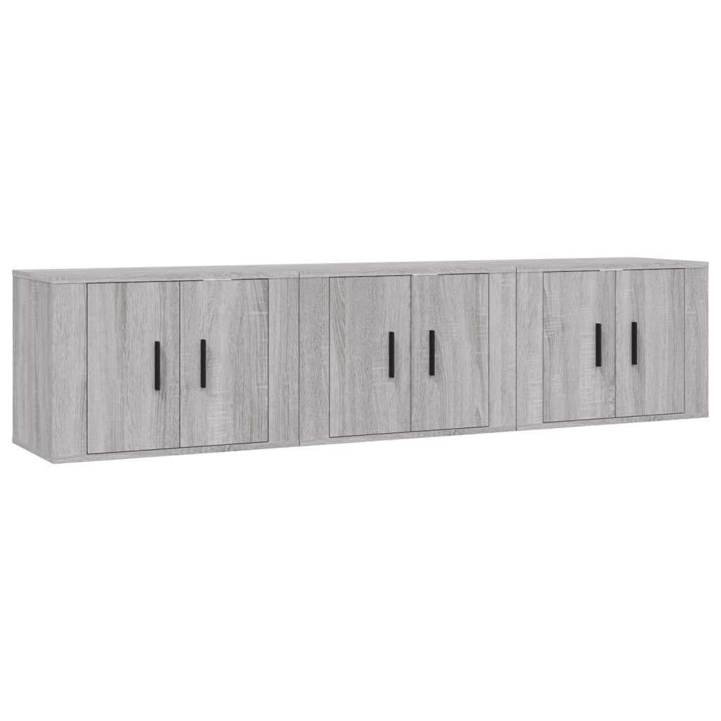 væghængte tv-skabe 3 stk. 57x34,5x40 cm grå sonoma-eg