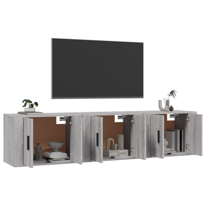 væghængte tv-skabe 3 stk. 57x34,5x40 cm grå sonoma-eg